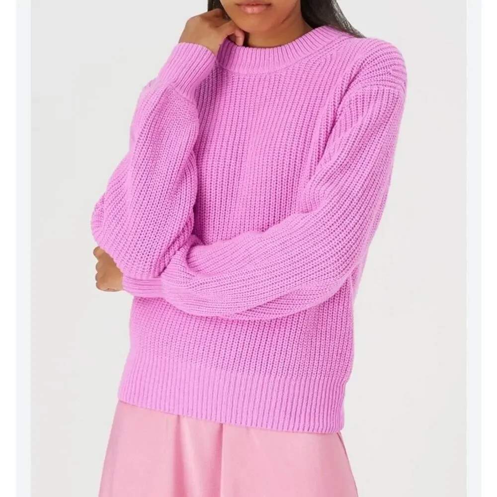 Samsoe Samsoe Kaylie Cotton Chunky Ribknit Crewneck Sweater in Bubblegum Size M.